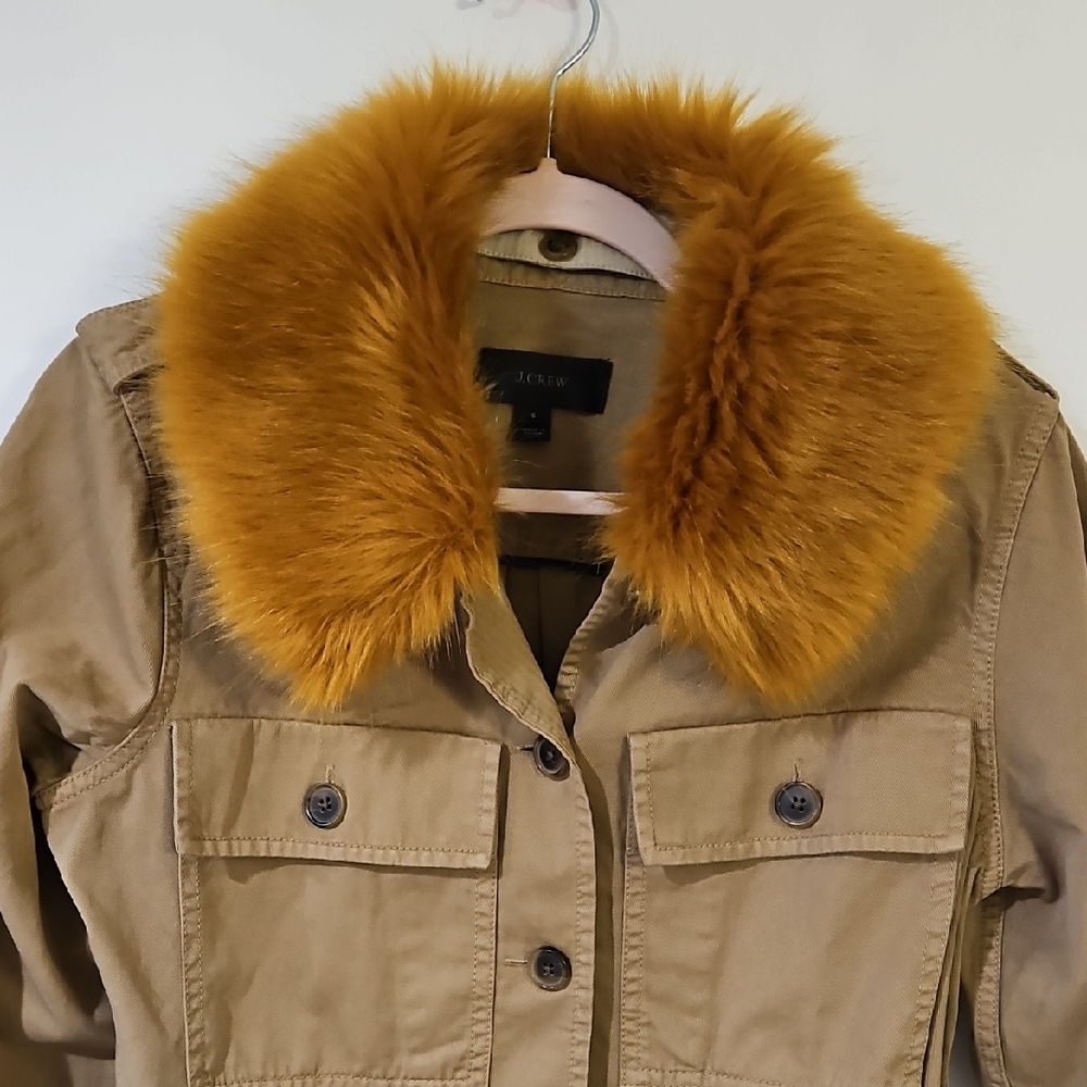 J. Crew Women's Peplum Safari Utility Jacket with Removable Faux Fur Collar
